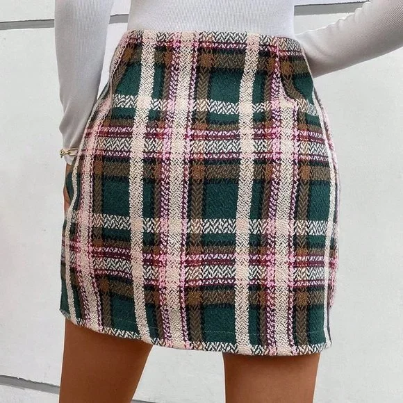 Multicolor Preppy Womens Plaid Print Skirt - Picture 2 of 5